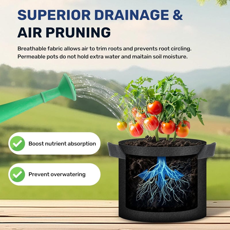 Simple Deluxe أكياس زراعة سعة 5 جالون، عبوة 10 قطع، أصص زراعة مع مقبض، قماش غير منسوج سميك لتهوية التربة، زراعة ثقيلة للخضروات، الأعشاب والزهور، باللون الأسود - Image 5